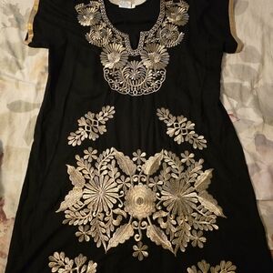 Black Dress with Gold Embroidery